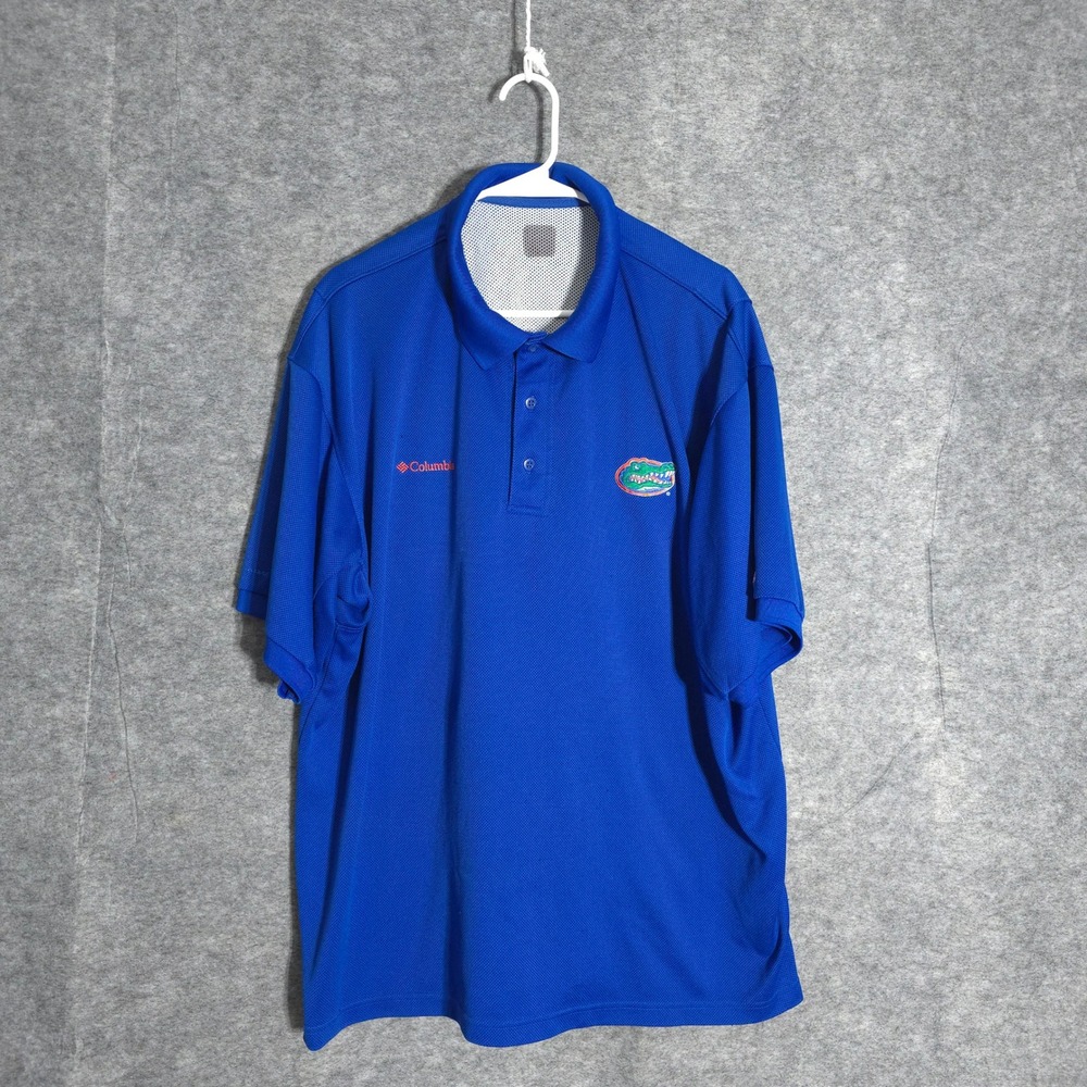 Columbia PFG Florida Gators‎ Mens XL Blue Polo Shirt Omni-Wick NCAA Golf Fishing